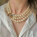 American Vintage Vintage “Morgana” Gold Hook Clasp Three Strand Pearl Necklace Chunky Statement Photo 12