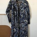 Vintage Blue  Abstract Printed Cotton Long Collared House Duster Blazer Trench Photo 3