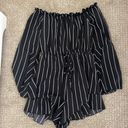 SheIn Black & White Striped Off The Shoulder Romper Photo 0