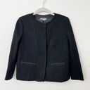 Vince  Size 4 Black Wool Blend Tweed Knit Textured Collarless Jacket Jackie O Photo 0