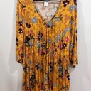 Terra & Sky Mustard yellow lace up V-neck baby doll floral top size 2X Photo 5