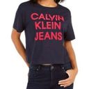 Calvin Klein  Jeans Womens T Shirt Top Relaxed Fit Logo Navy Blue Pink Small Photo 1