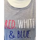 Rae Dunn  Size M Gray Tank Top Patriotic American RED WHITE & BLUE Lettering Photo 2