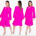 Black Halo NEW $390  Lanita Tie Neck Long Sleeve Dress in Vibrant Pink Photo 1