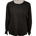 Frame  Womens Scalloped Lettuce Hem Pullover Sweatshirt Long Sleeve Black Medium Photo 3