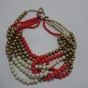 Multi Strand Round Beaded Coral Necklace White Mod Bronze Looped Modern Photo 0