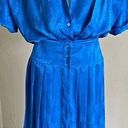 Vintage Blue  embossed satin feel pleated retro 80s maxi dress Photo 0