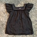 Isabel Maternity  Black Vertical Stripe Square Neck Blouse Photo 1