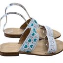 Jack Rogers Two band slide Leather  Adair Sandals shoes white print Size 7 Photo 0