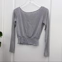 Hiatus  Grey Crop Top Long Sleeve Smocked Hem M Photo 6