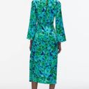 ZARA dress midi Floral ruched Wedding long sleeve green blue boho summer vacation Photo 4