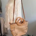 Fossil  Tan Woven Leather Wooden Top Handle Crossbody Medium Tote Bag Photo 1