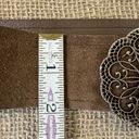 Vintage Brown Suede Leather Belt With Brass & Turquoise Buckle S Photo 2