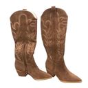 OASIS SOCIETY Western Stitching Suede Heel Boot Brown Cowgirl Cottage Y2K Boho 9 Photo 4