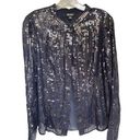 DKNY  Sequin Long Sleeve Sheer Silk Blend Blouse Blue Size S Photo 0