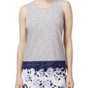 Maison Jules  Womens Striped Crochet Trim Tank Top Photo 0