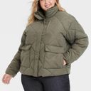 Universal Threads Universal Thread Full Zip Utility Quilted Water Resistant Puffer Green Coat Photo 2