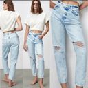 ZARA  z1975 Ripped Distressed Mom Jeans | Acid Vintage Light Wash | US 8 Photo 2