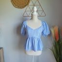 English Factory Nordstrom,  New Blue Gingham Peplum Puff Sleeve Top Size Small Photo 13