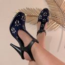 Opening Ceremony  Janette T-Strap Chunky Blue Black White Floral Heels | Sz 37 Photo 13