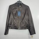 Cole Haan  356M2185 Size M Snap Neck Racer Lambskin Leather Jacket Dark Espresso Photo 3