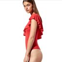 Babaton  Aritzia Quinten One Shoulder Ruffle Stretch Knit Bodysuit Red New XXS Photo 1