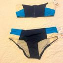 DKNY NWT  Swimsuit Bikini Bandeau center Zipper in blue, white , teal Photo 0