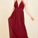 TFNC NEW Burgundy Pleated Deep V-Neck Cross Back Modcloth Maxi Dress Gown Medium Photo 1