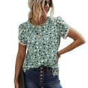 Petal NEW Sage Green Confetti Polka Lace Trim Short  Sleeve Blouse Size Large Photo 1