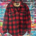 American Eagle  Womens Sherpa Red Buffalo Plaid Oversized Shacket Size Large Photo 0