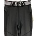 DKNY New  Mesh Side Logo Waistband Leggings High Rise 7/8 Length Black Photo 5