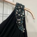 Badgley Mischka  Black One Shoulder Beaded Draped Gown Size 2 US Photo 1