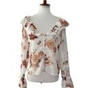 Majorelle  Womens Sheer Butterfly Floral Button Up Top Long Sleeve White XS Photo 0