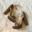 Bamboo Gold metallic glittery felt platform pump high heels with clear buckle straps Photo 2