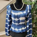 True Craft  Women Blue & White Cotton Square Neck Long Sleeve Top Blouse Size XS Photo 11