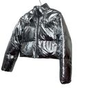 Pretty Little Thing  silver Metallic crop puffer jacket. Size 2 Photo 8