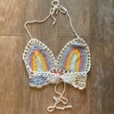 Crochet knit pastel rainbow crop top S NEW Photo 2