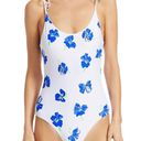 ONIA White Ginny Blue Floral Tie Strap Open Back One Piece Swimsuit Small S Photo 0