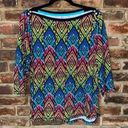 Westbound  Rainbow Multicolored Aztec Print 3/4 Sleeve Top Women's Size Medium Photo 0