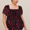 Torrid  size 4 Babydoll pink/red crushed Velvet Tiered babaydoll Top sheer sleeve Photo 0