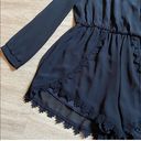 ASTR The Label Romper Black Crochet Lace Trim Long Sheer Sleeve Boho Regency XS Photo 3