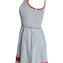 Jessica Simpson  Blue White Seersucker Stripe Dress Orange Trim Pockets SIze 4 Photo 4