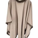 Moda Le  Womens Wrap blanket Sweater Leopard Trim Full Zip Pocket Beige Tan One S Photo 9