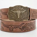 Western Bull Head Buckle Unisex‎ Belt Vintage Embossed Brown PU Leather Belt Size M Photo 8