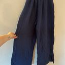 Navy Blue Wide Leg Waffle Knit Linen Pants Photo 1