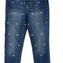 No Bo  Juniors SZ 7 Cuffed Crop Jeans High-Rise Floral Print Stretch Pockets Blue Photo 0