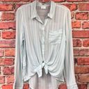 Abound Blue and White Striped  Front Tie Button-Up Blouse Photo 0