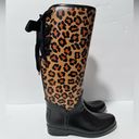 Coach  Tristee Leopard Animal Print Lace Up Knee High Rubber Rain Boots Size 7B Photo 2