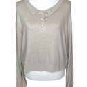 Lesjour! Heathered Oatmeal The Henley Ecovera Button Collar Long Sleeve Polo Top Size M Photo 3