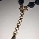 Monet  Vintage Navy Blue & Gold Tone Beaded Classic Boho Retro Necklace Photo 3